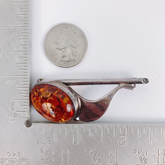 Genuine Baltic Amber Sterling Silver Mid Century Modernist Brooch Scandinavian? - Picture 10 of 16